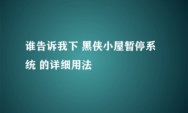 谁告诉我下 黑侠小屋暂停系统 的详细用法