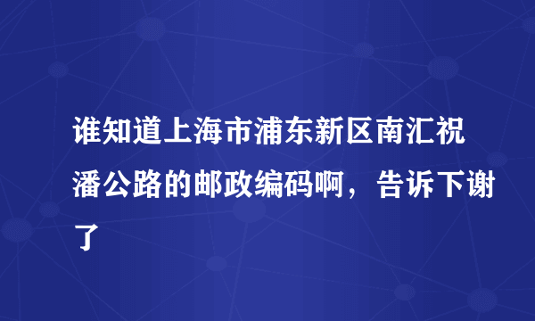 谁知道上海市浦东新区南汇祝潘公路的邮政编码啊，告诉下谢了
