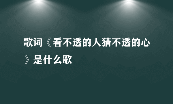 歌词《看不透的人猜不透的心》是什么歌