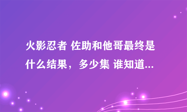 火影忍者 佐助和他哥最终是什么结果，多少集 谁知道说下，在线等