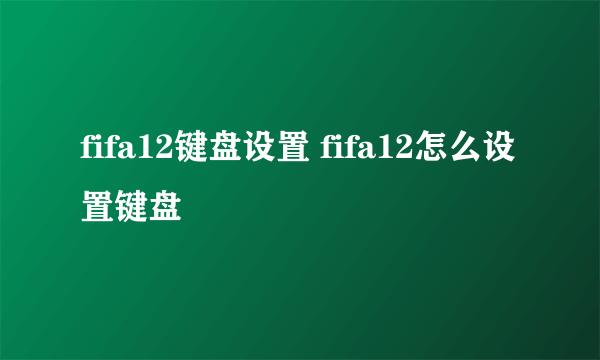 fifa12键盘设置 fifa12怎么设置键盘