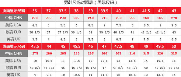 欧码服装尺寸对照表