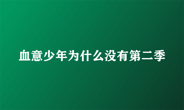 血意少年为什么没有第二季