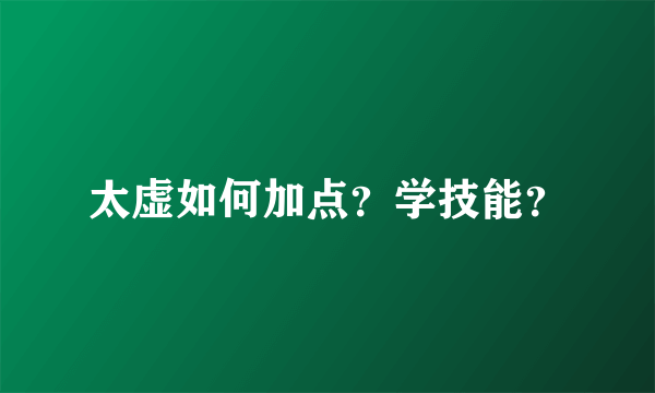 太虚如何加点？学技能？