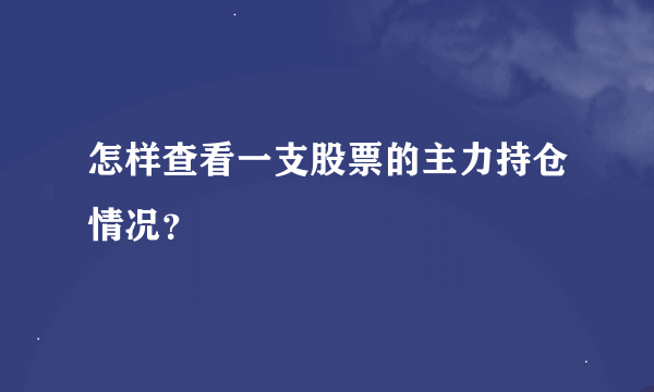 怎样查看一支股票的主力持仓情况？