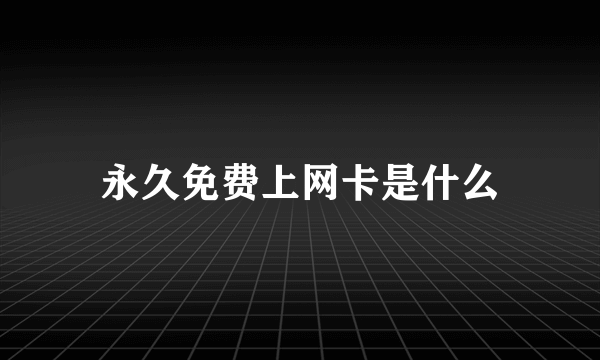 永久免费上网卡是什么