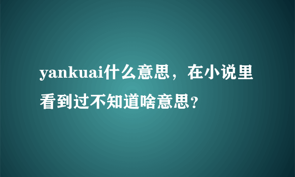 yankuai什么意思，在小说里看到过不知道啥意思？