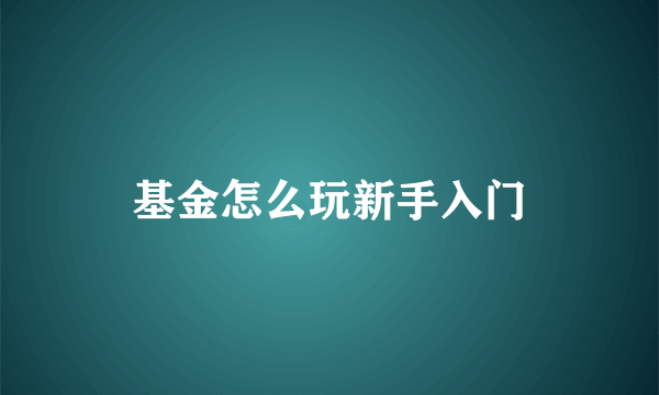 基金怎么玩新手入门
