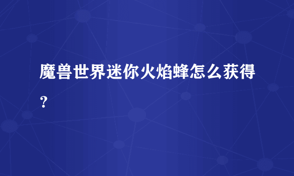 魔兽世界迷你火焰蜂怎么获得？