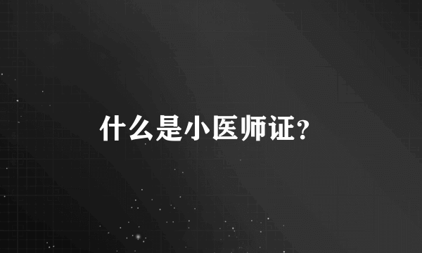 什么是小医师证？