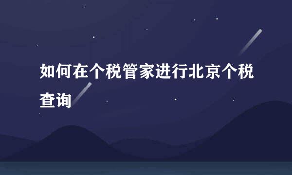 如何在个税管家进行北京个税查询