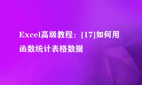 Excel高级教程：[17]如何用函数统计表格数据