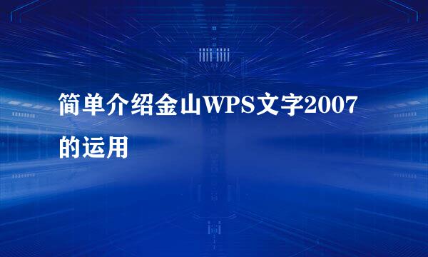 简单介绍金山WPS文字2007的运用