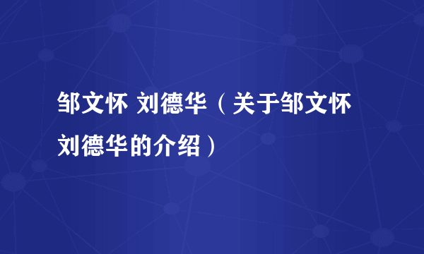 邹文怀 刘德华（关于邹文怀 刘德华的介绍）