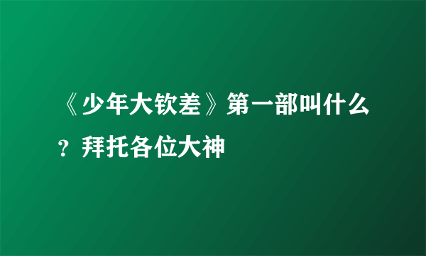 《少年大钦差》第一部叫什么？拜托各位大神