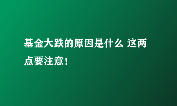 基金大跌的原因是什么 这两点要注意！