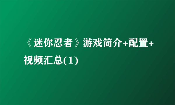 《迷你忍者》游戏简介+配置+视频汇总(1)