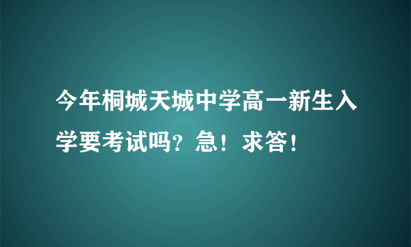 今年桐城天城中学高一新生入学要考试吗？急！求答！