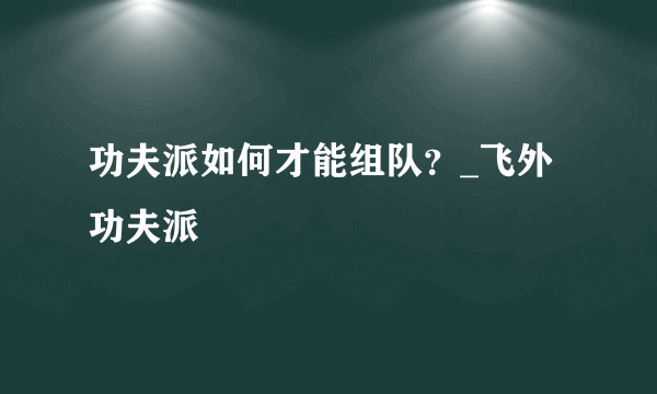 功夫派如何才能组队？_飞外功夫派