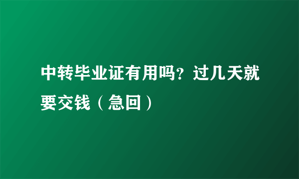 中转毕业证有用吗？过几天就要交钱（急回）