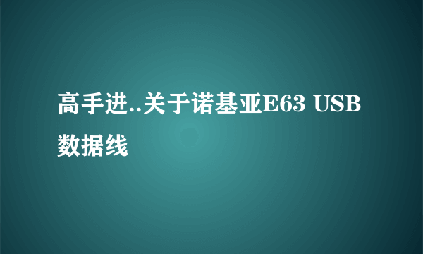高手进..关于诺基亚E63 USB数据线