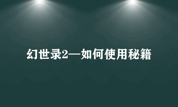 幻世录2—如何使用秘籍