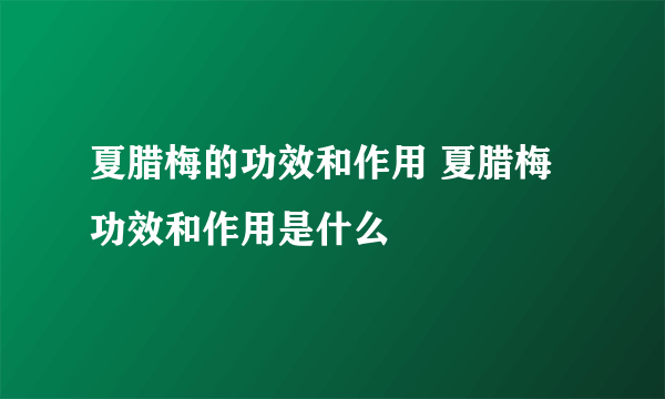 夏腊梅的功效和作用 夏腊梅功效和作用是什么
