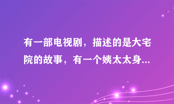 有一部电视剧，描述的是大宅院的故事，有一个姨太太身边的丫鬟是个男人，而且是偷情的，这部电视剧叫什么