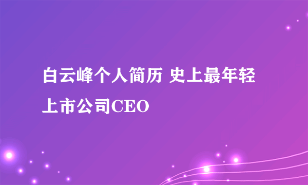 白云峰个人简历 史上最年轻上市公司CEO