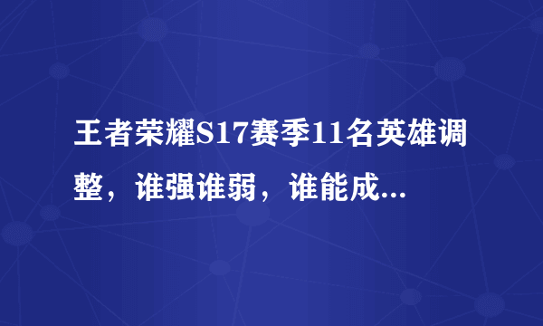 王者荣耀S17赛季11名英雄调整，谁强谁弱，谁能成为版本黑马？