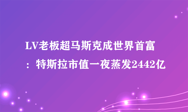 LV老板超马斯克成世界首富：特斯拉市值一夜蒸发2442亿
