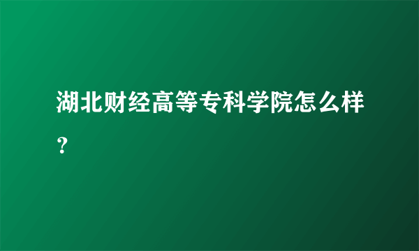 湖北财经高等专科学院怎么样？