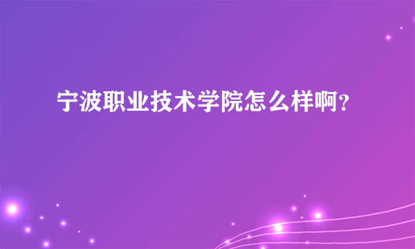宁波职业技术学院怎么样啊？
