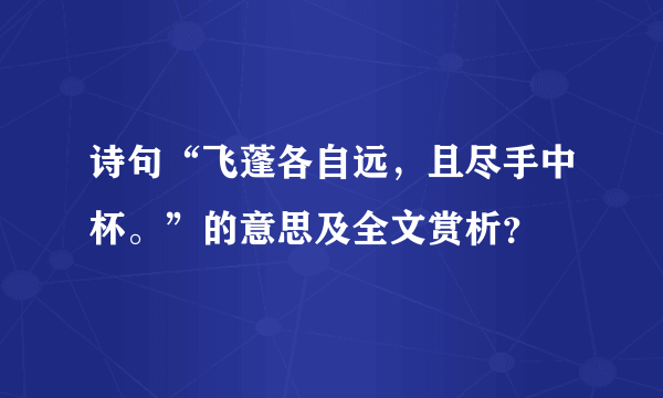诗句“飞蓬各自远，且尽手中杯。”的意思及全文赏析？