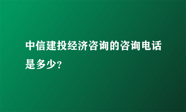 中信建投经济咨询的咨询电话是多少？