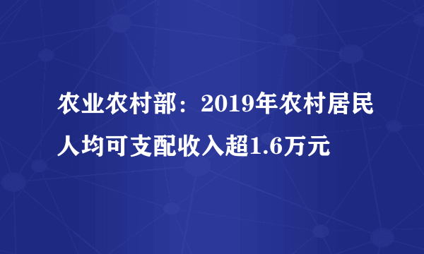 农业农村部：2019年农村居民人均可支配收入超1.6万元