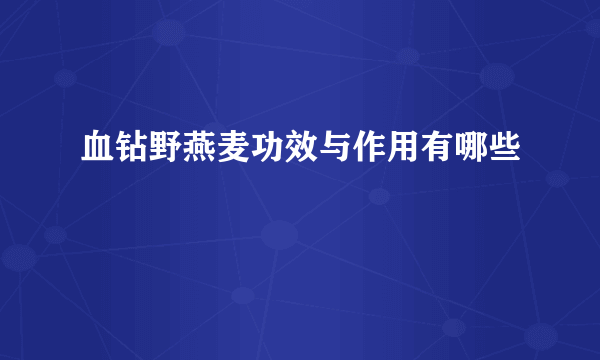 血钻野燕麦功效与作用有哪些