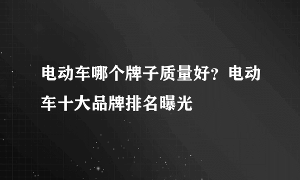电动车哪个牌子质量好？电动车十大品牌排名曝光