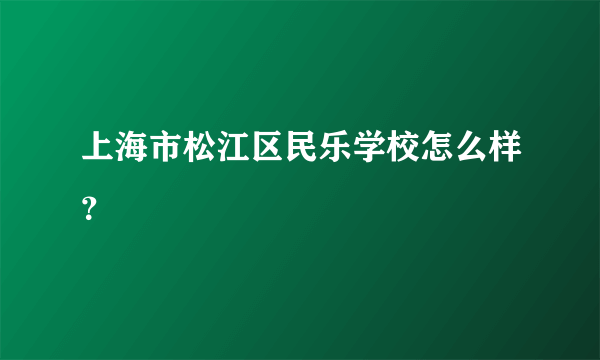 上海市松江区民乐学校怎么样？