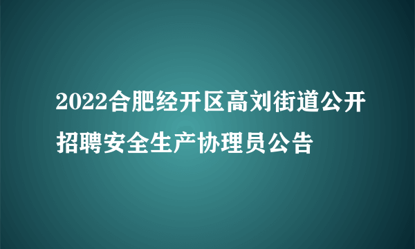 2022合肥经开区高刘街道公开招聘安全生产协理员公告 