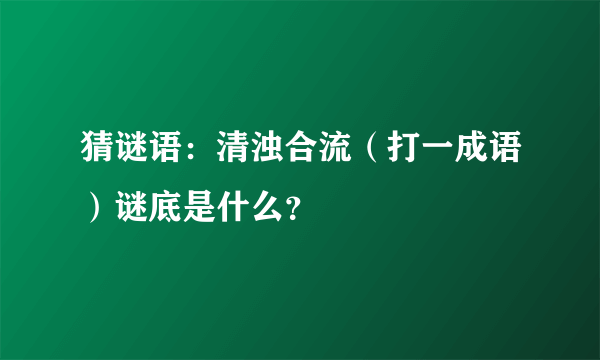 猜谜语：清浊合流（打一成语）谜底是什么？