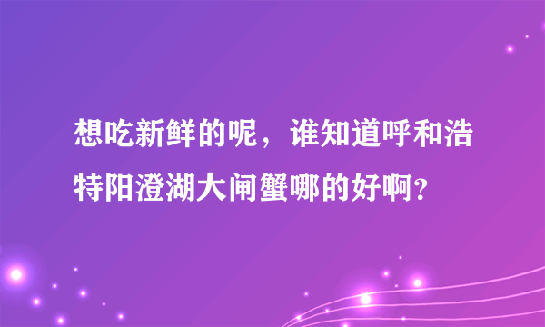 想吃新鲜的呢，谁知道呼和浩特阳澄湖大闸蟹哪的好啊？