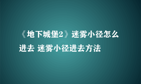 《地下城堡2》迷雾小径怎么进去 迷雾小径进去方法