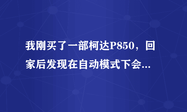我刚买了一部柯达P850，回家后发现在自动模式下会出现两个居中的亮点，