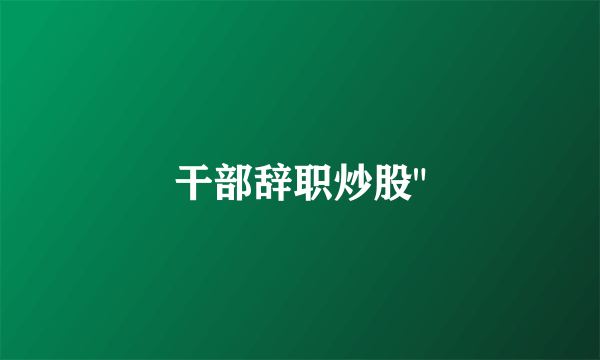 干部辞职炒股