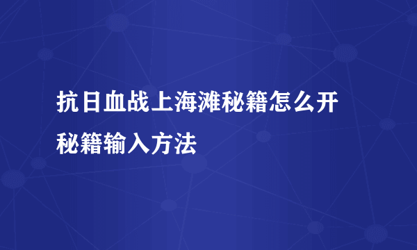 抗日血战上海滩秘籍怎么开 秘籍输入方法