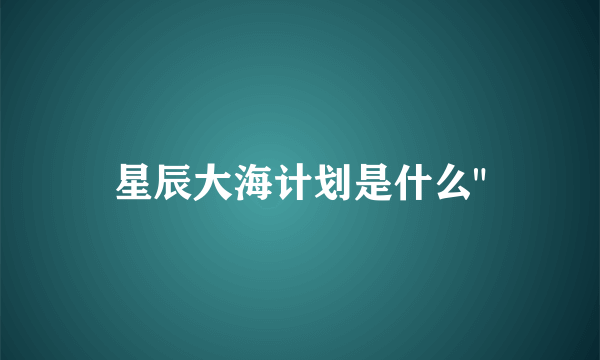 星辰大海计划是什么