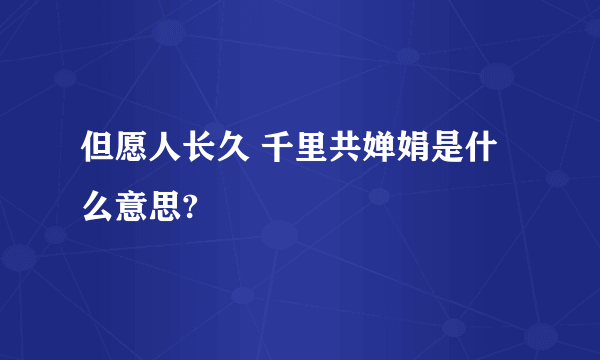 但愿人长久 千里共婵娟是什么意思?