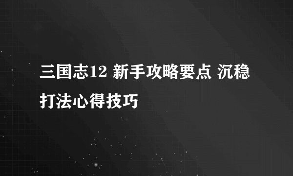 三国志12 新手攻略要点 沉稳打法心得技巧
