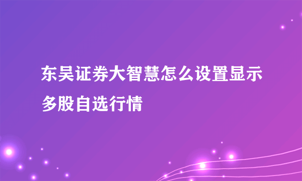 东吴证券大智慧怎么设置显示多股自选行情